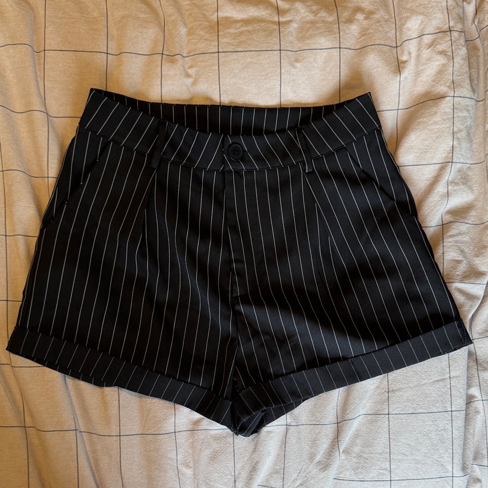 SHEIN Black Pinstripe High Waist Shorts